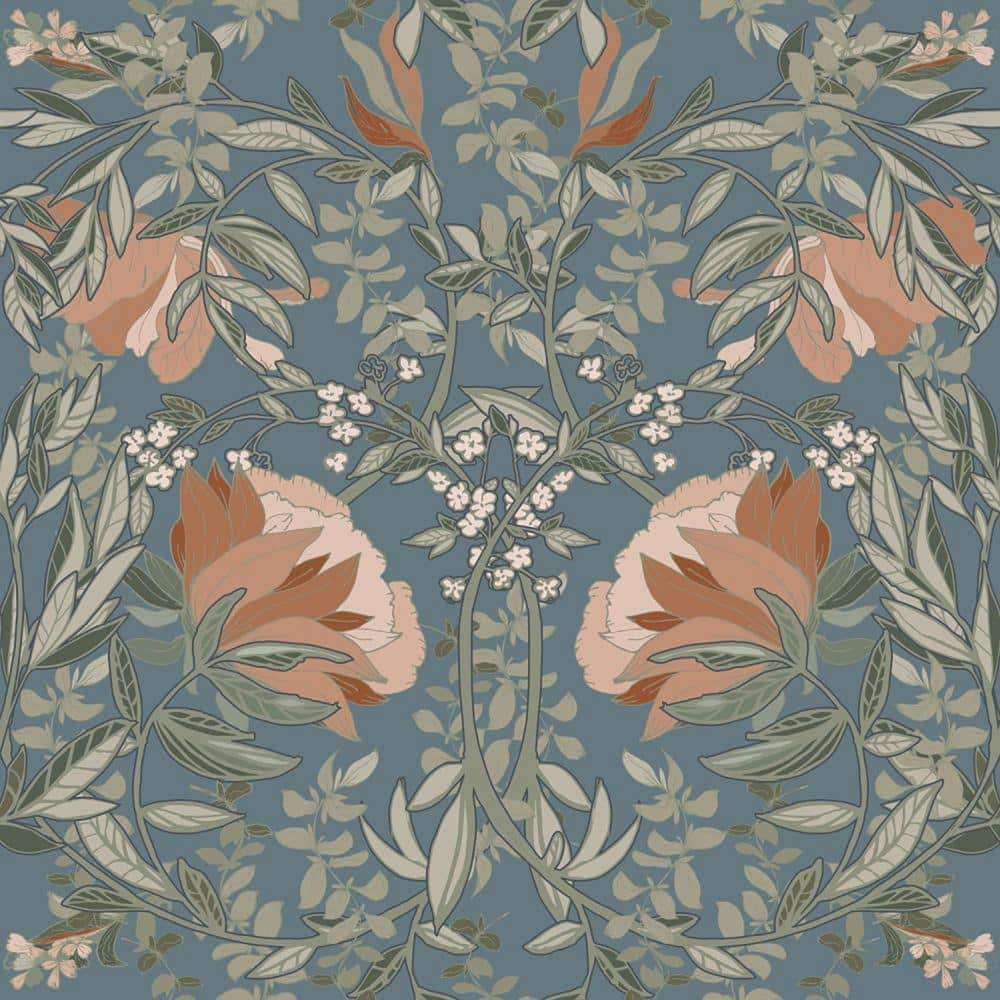 ESTA Home Ester Blue Nouveau Blooms Wallpaper DD139643 - The Home Depot