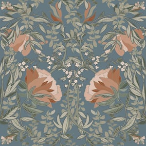Blue Ester Nouveau Blooms Wallpaper Sample