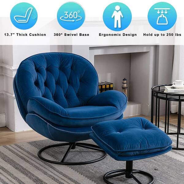 Dropship Blue Accent Chair, Living Room Chair, Footrest Chair Set