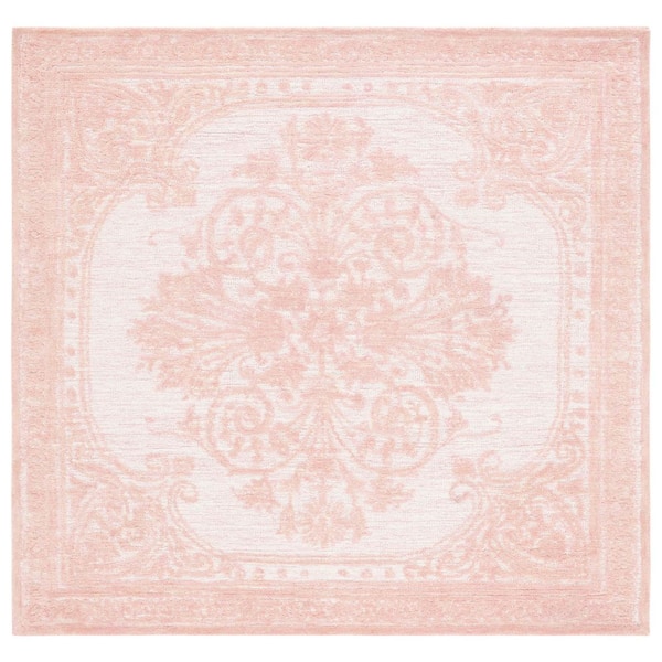 Metro 4 ft. x 4 ft. Square Pink/Ivory Ornate Border Area Rug