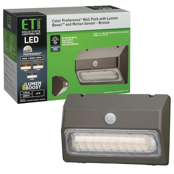 ETI LIGHTING 120 Degree 9 in. Bronze Motion Sensing Outdoor Dusk to Dawn LED Security Light Wall Pack 2350 Lumens 3000K 4000K 5000K