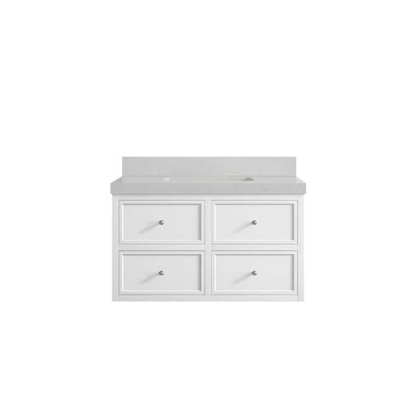 Willow Collections Roswell Floating 36 in. Single Sink Freestanding White Bath Vanity with Carrara Qt. Top Unassembled