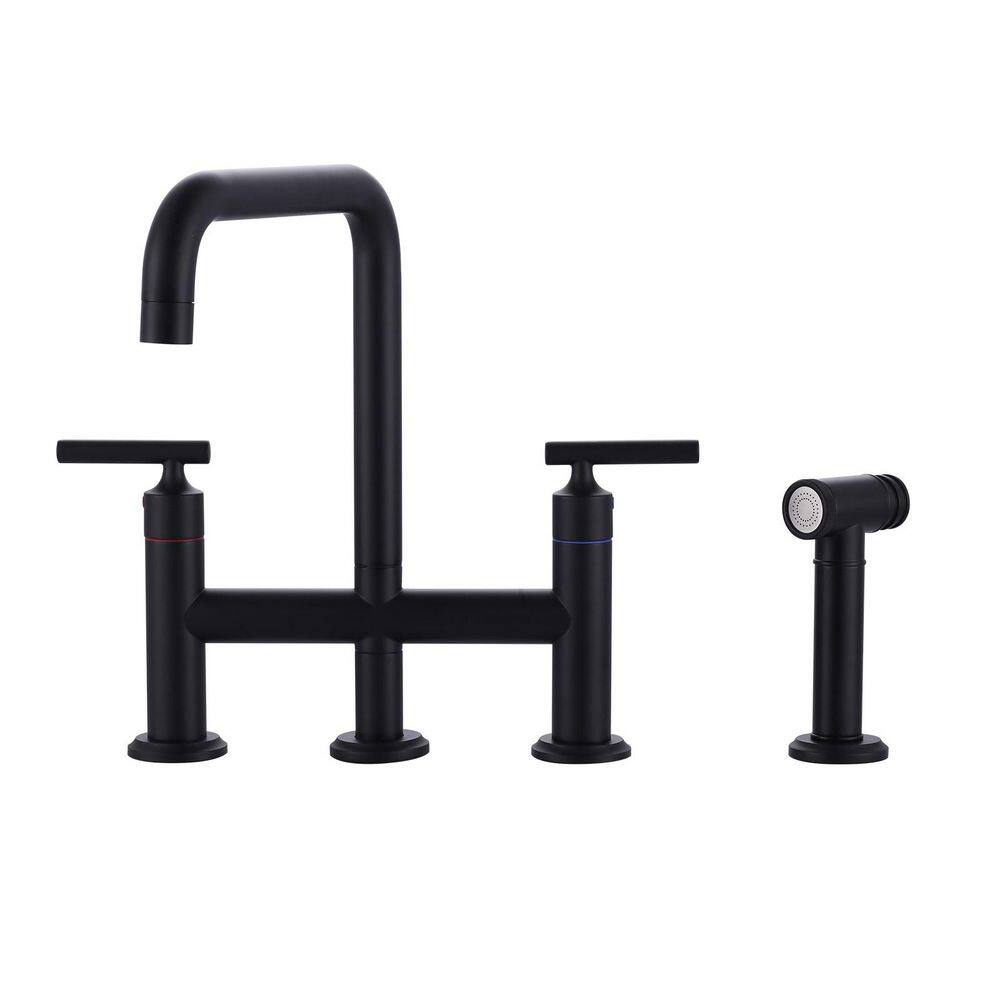 Double Handle Bridge Kitchen Faucet, Deck Mount Kitchen Sink Faucet with Side Sprayer in Matte Black price history on PriceWatchPro