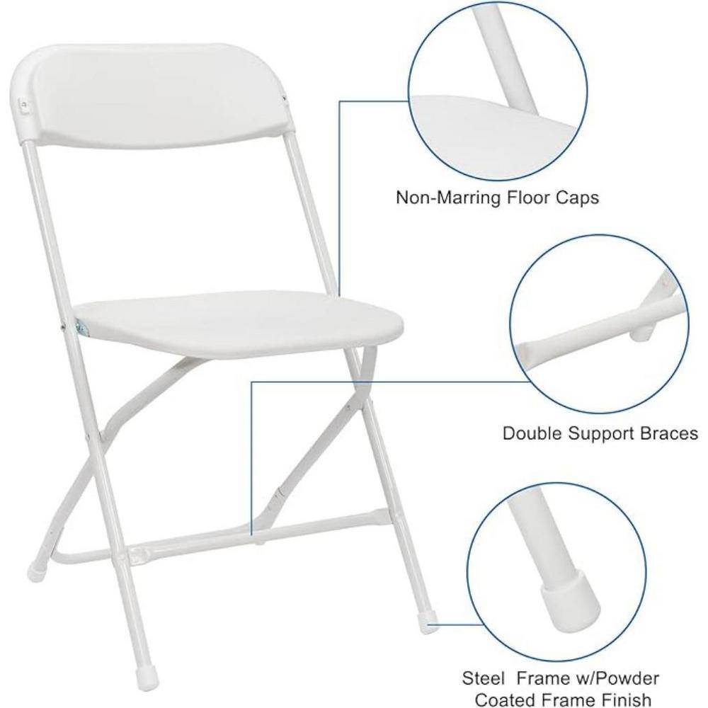 Set of 10 White Plastic Folding Dining Chairs with Cushions