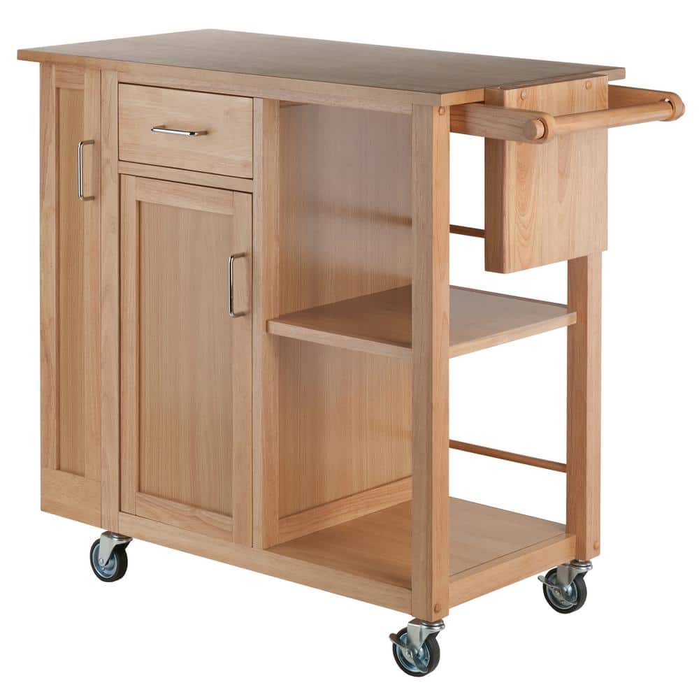 Natural Wood Kitchen Cart with Wine Rack and Storage