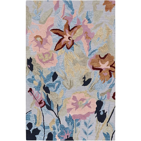 E1763 Multi 5 ft. x 8 ft. Hand Tufted Floral Transitional Indoor Wool and Viscose Area Rug