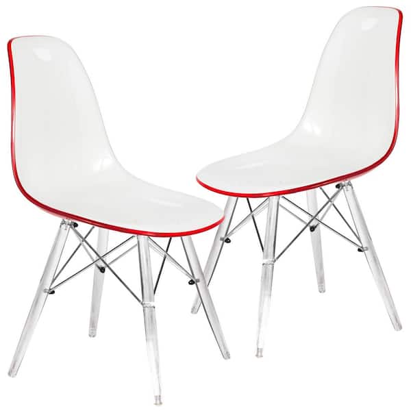 Leisuremod Dover White Red Side Chair Set of 2