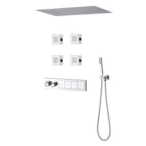 4-Spray Dual Ceiling Mount Shower Head and Handheld Shower Head 1.59 GPM in Chrome Thermostatic Shower System with 4 Jet