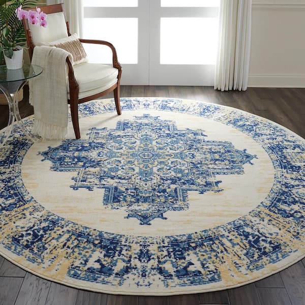 Grafix White 8 ft. x 8 ft. Persian Farmhouse Round Area Rug