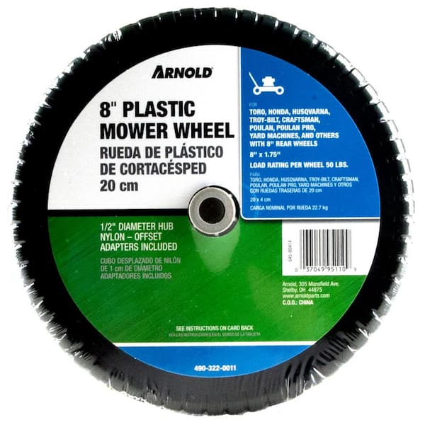 Arnold 8 in. x 1.75 in. Universal Plastic Wheel with 1/2 in. Dia Nylon Offset Hub and Adapters Included