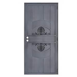32 in. x 80 in. Empress Black Steel Surface Mount Outswing Security Door with Perforated Steel Screen Inlay