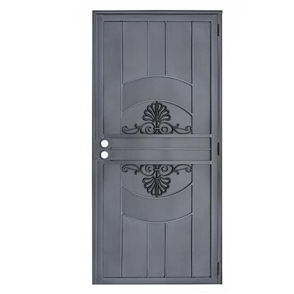 US Door and Fence 32 in. x 80 in. Empress Black Steel Surface Mount Outswing Security Door with Perforated Steel Screen Inlay
