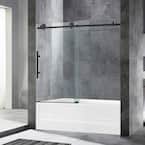 Dilham 56 in. to 60 in. x 62 in. Frameless Sliding Bathtub Door with Shatter Retention Glass in Matte Black