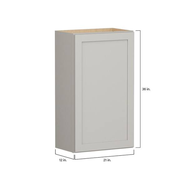 Shaker Full Overlay 21 in. W x 12 in. D x 36 in. H Plywood Assembled Wall Kitchen Cabinet in Stone Gray
