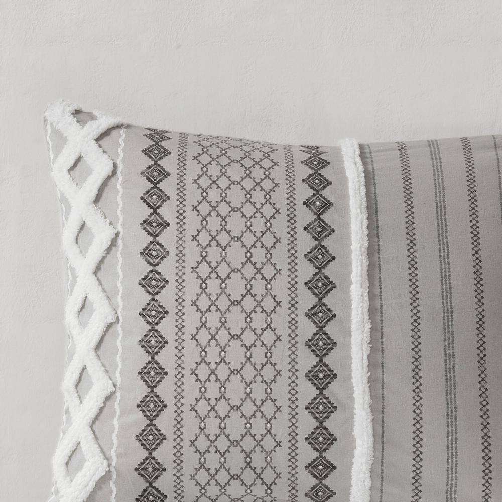 Gray Full Cotton Reversible Comforter Set with Chenille