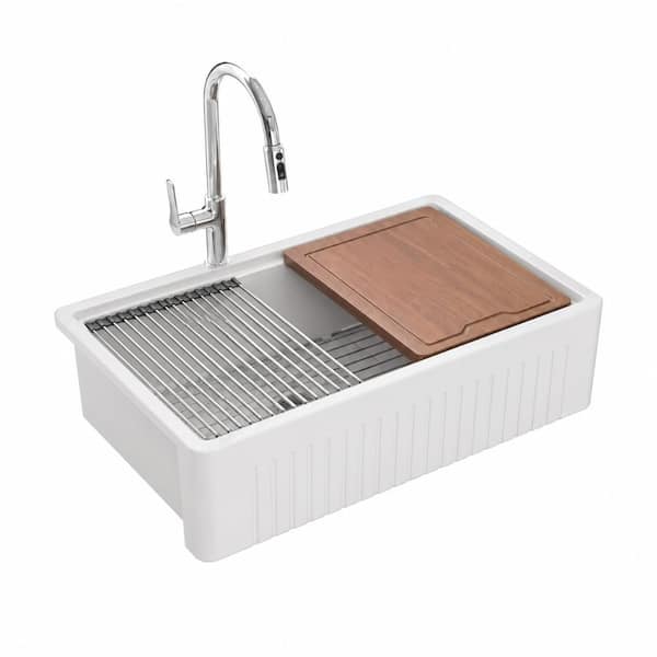 24 in. Dual Mount Single Bowl White Fireclay Apron Front Farmhouse Kitchen Sinks Non-Porous and Safe