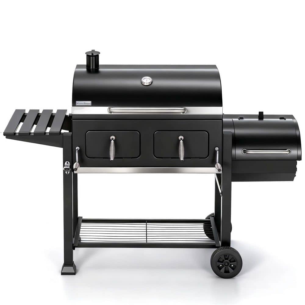 Charcoal Grill and Smoker Combo Grill in Black with Dual-Zone