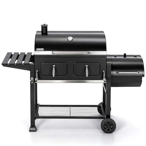Charcoal Grill and Smoker Combo Grill in Black with Dual-Zone