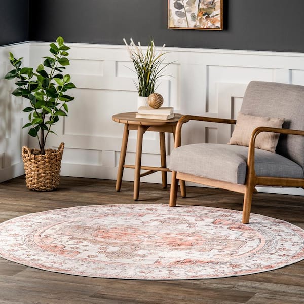 Banks Machine Washable Beige 6 ft. Persian Round Rug