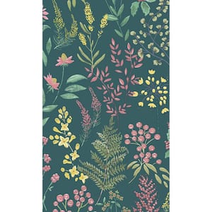 Teal Pink Wildflowers Floral Printed Non-Woven Paper Non Pasted Textured Wallpaper 57 Sq. Ft.