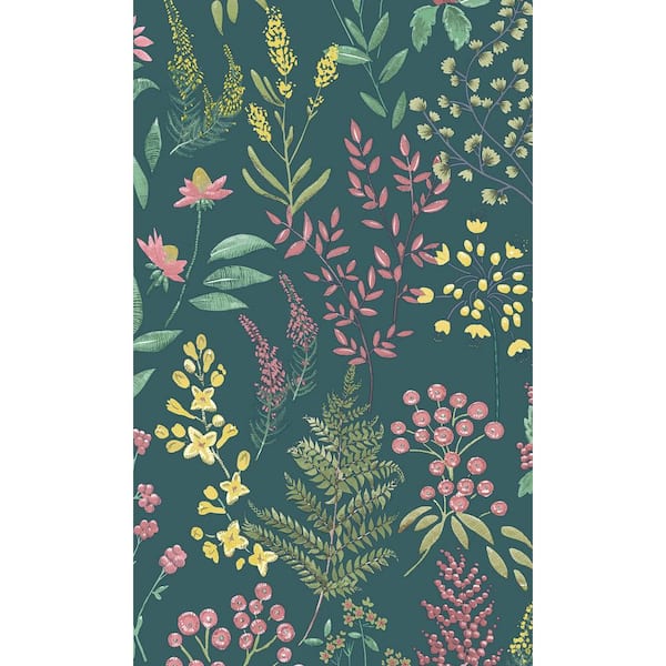 Walls Republic Teal Pink Wildflowers Floral Printed Non-Woven Paper Non Pasted Textured Wallpaper 57 Sq. Ft.