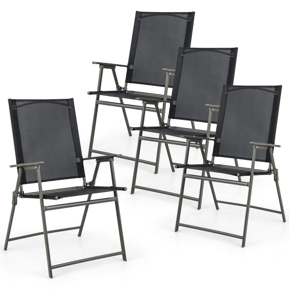 4-Pieces Patio Portable Metal Folding Chairs Dining Chair Set Poolside Garden price history on PriceWatchPro