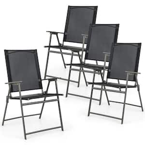 4-Pieces Patio Portable Metal Folding Chairs Dining Chair Set Poolside Garden