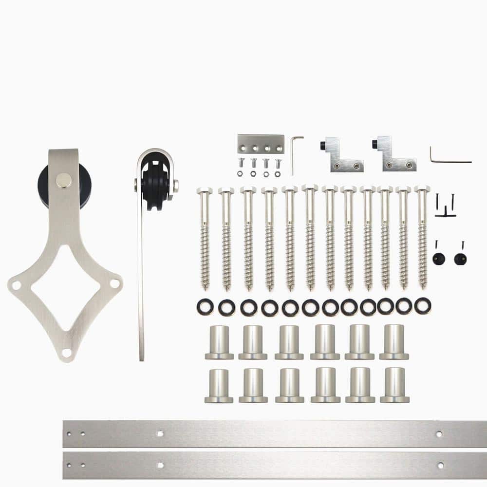 16 ft./192 in. Brushed Nickel Non-Bypass Sliding Barn Door Hardware Kit Diamond Design Roller for Single Door price history on PriceWatchPro