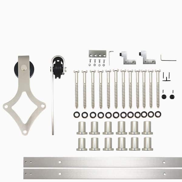 HOMACER 16 ft./192 in. Brushed Nickel Non-Bypass Sliding Barn Door Hardware Kit Diamond Design Roller for Single Door