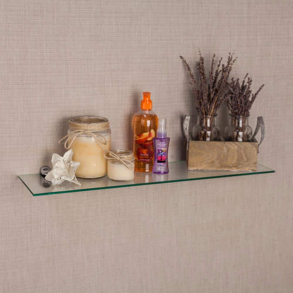 Elegant 24" Black Tempered Glass Floating Wall Shelf