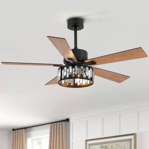 Virgil 52 in. Indoor Chandelier Black Ceiling Fan with Light Kit and Remote Control