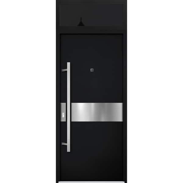 VDOMDOORS 6072 36 in. x 96 in. Right-hand/Inswing Transom Black Enamel Steel Prehung Front Door with Hardware