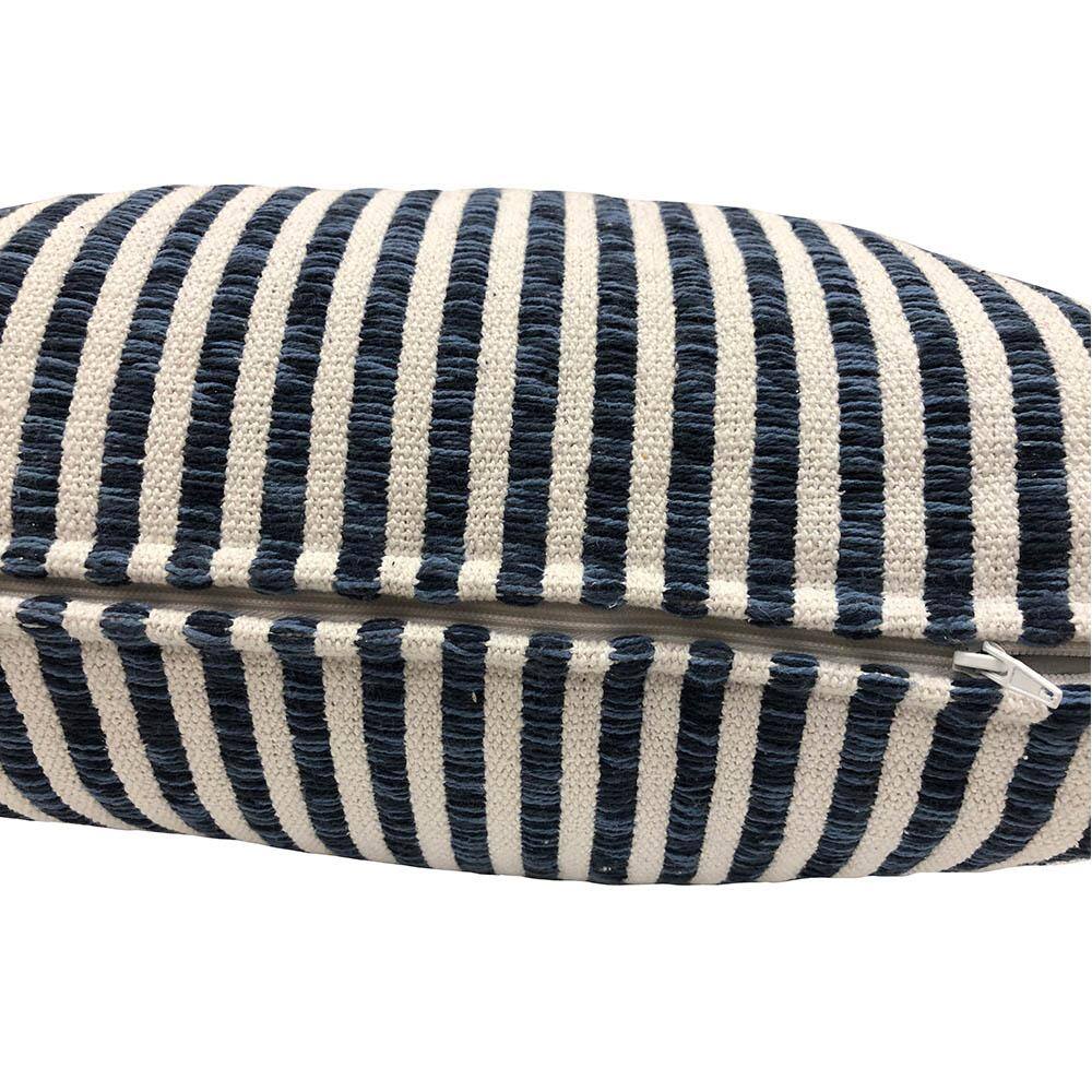 22" Square Blue and White Striped Cotton Throw Pillow