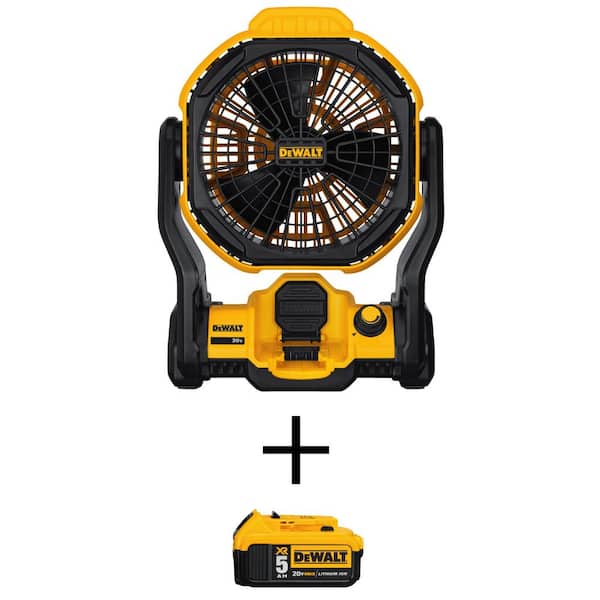 DEWALT 20V MAX Lithium-Ion Cordless and Corded Jobsite Fan and (1) 20V MAX XR Premium Lithium-Ion 5.0Ah Battery