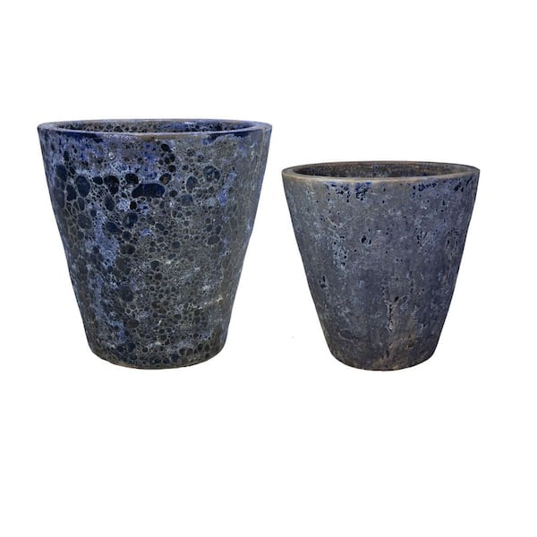 Unbranded 14, 18.5 in. Set of 2 Ceramic Vaso Planters-Blue Lava
