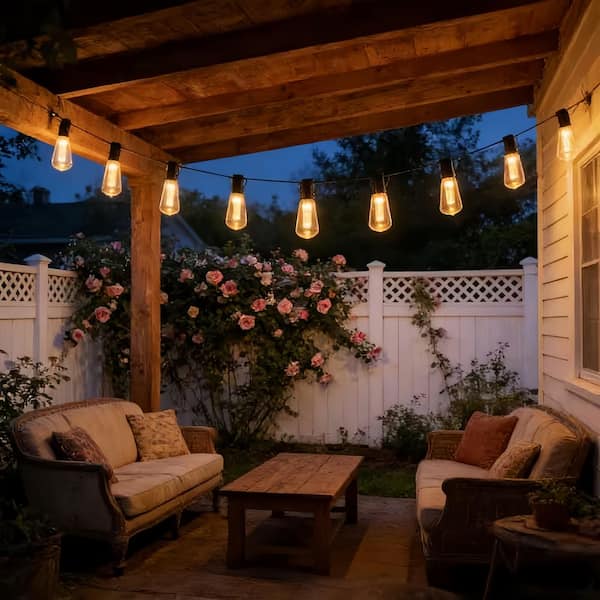 25-Light 50 ft. Plug-in Indoor/Outdoor Plug in Integrated LED Patio Edison String-Light Shatterproof 2700K Warm White
