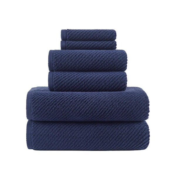 Unbanded 6-Piece Elegant Navy Texture 100% Cotton Quick Dry Towel