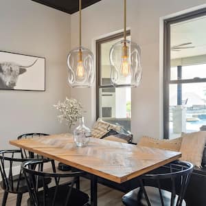 TinHon 1-Light Modern Gold Pendant Light with Ribbed Clear Glass Globe ...