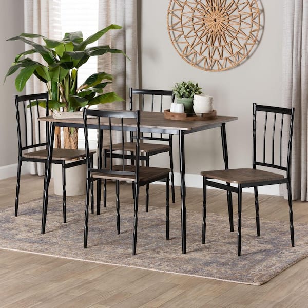 Baxton Studio Nevan 5-Piece Brown and Black MDF Top Dining Set