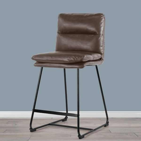 Aulani Brown Upholstered Metal Frame 26.5 in. Counter Stool with Puffy Cushions (Set of 2)