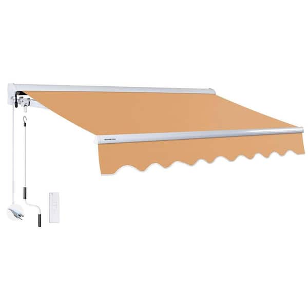 14 ft. Luxury Series Semi-Cassette Electric w/ Remote Retractable Patio Awning, Khaki (10 ft. Projection)