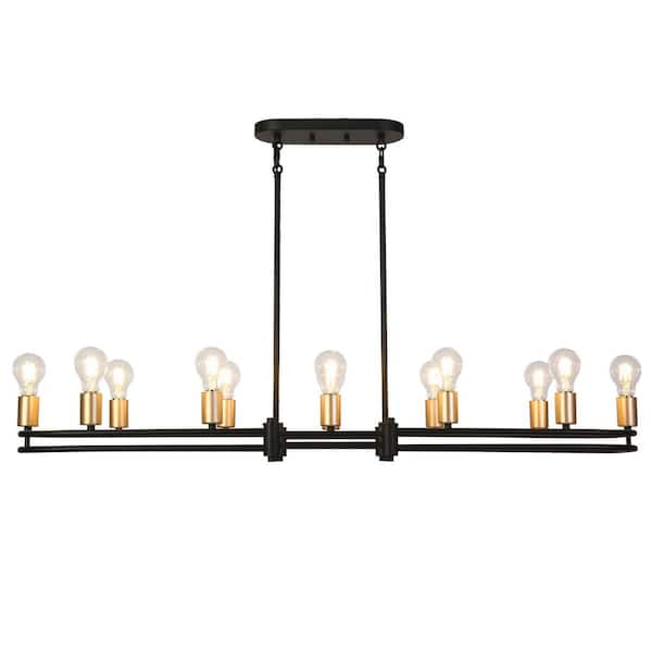 12-Light Island Black and Dark Brass Chandelier Kitchen Pendant Lamp
