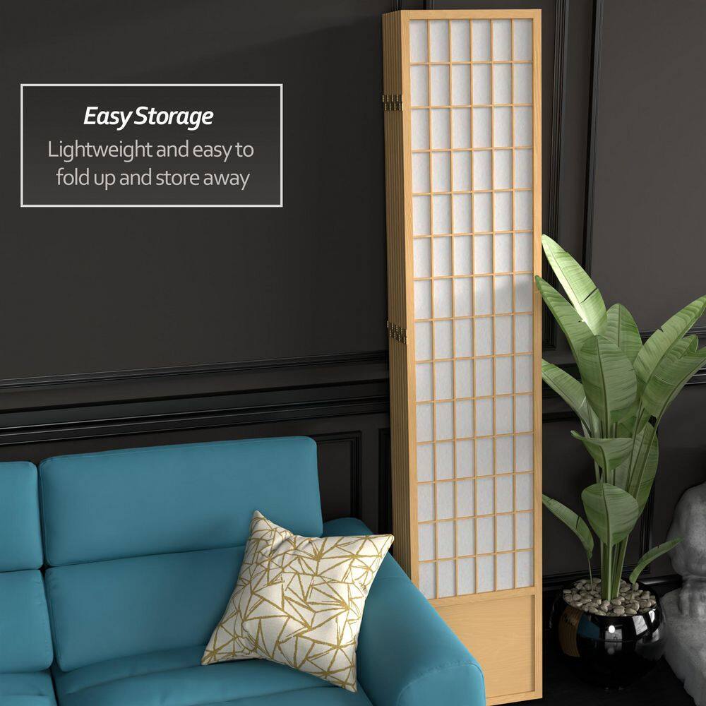 Natural Spruce Wood 7 ft Tall Shoji Screen with 8 Panels
