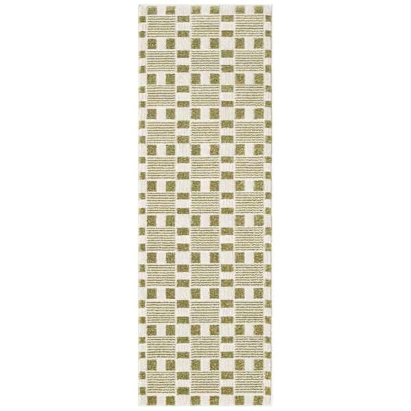Nordic Green 2 ft. x 6 ft. Geometric Contemporary Runner Area Rug