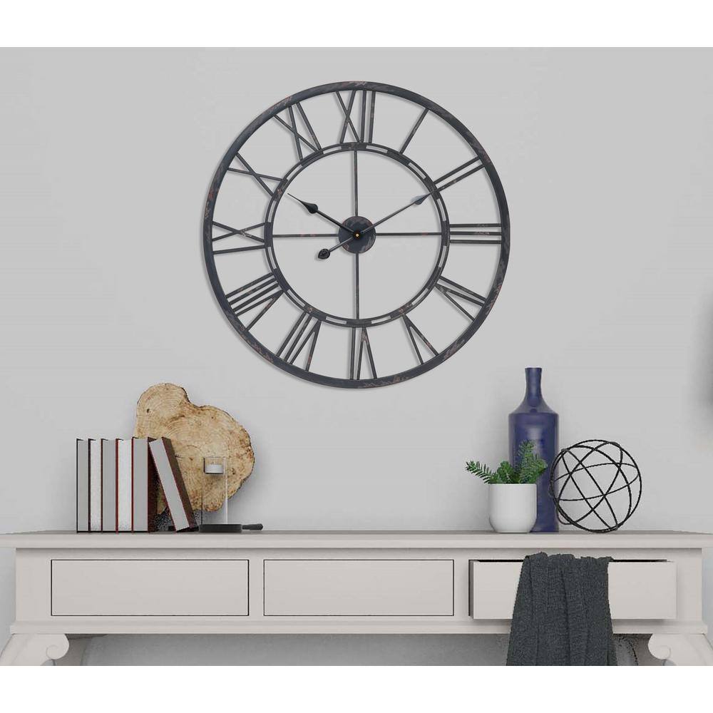 Oversized Matte Black Iron Roman Numeral Wall Clock
