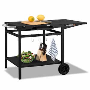 43 in. Black Outdoor Movable Grill Dining Cart with 2-Wheels