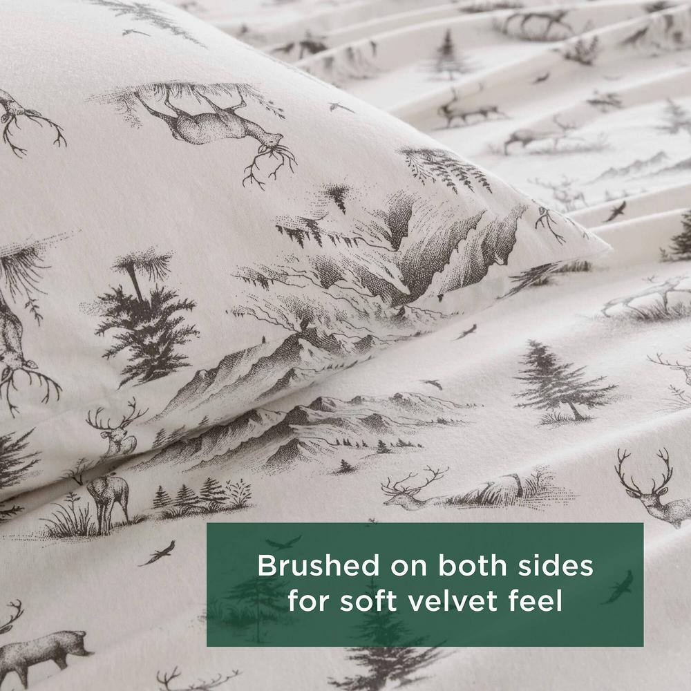 Full Gray Deer Toile Cotton Flannel Sheet Set