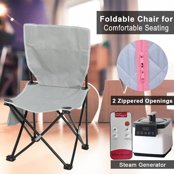 Unbranded - Compact FCC-Certified Gray Portable 1-Person Sauna with Steam Generator, Remote Control, and Foldable Chair