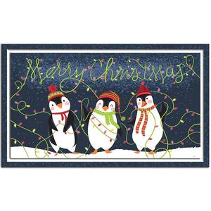 Snowy Penguins Navy Supreme Entry 18 in. x 30 in. Holiday Door Mat