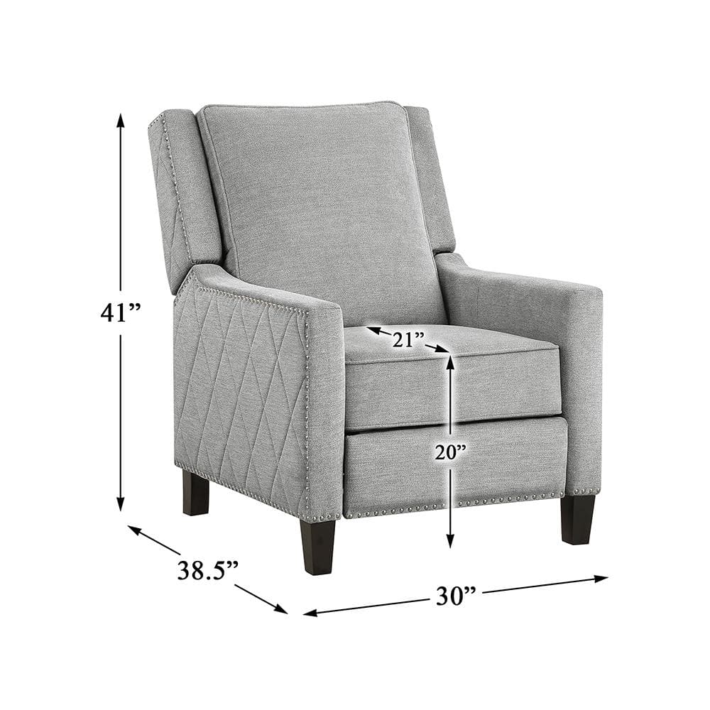 Gray Fabric Upholstered Push Back Recliner with Nailhead Trim